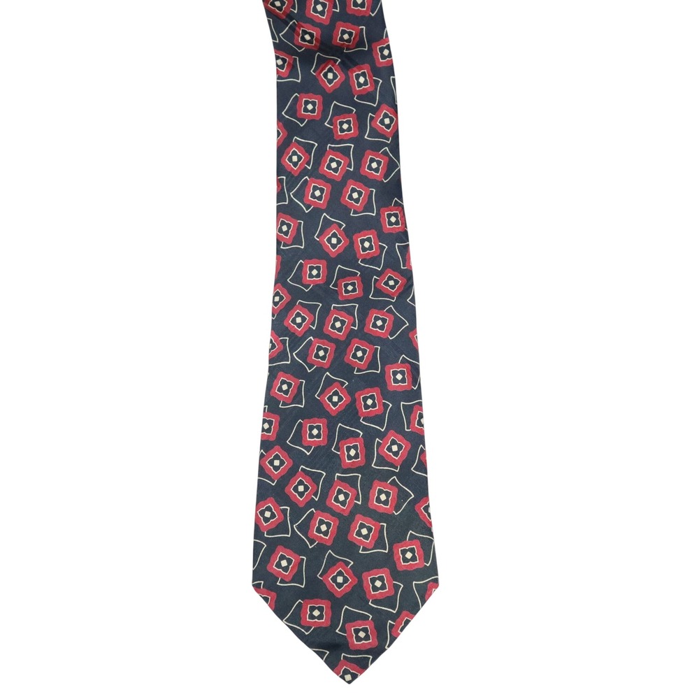 Polo Ralph Lauren Mark Shale Navy Silk Foulard Necktie Red Geometric Print USA - Picture 2 of 5